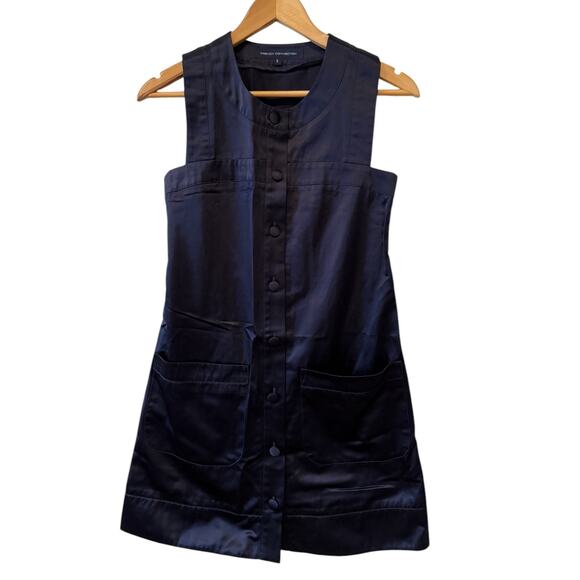 French Connection Mod Button front Mini Dress Navy Blue 2 - Picture 1 of 6